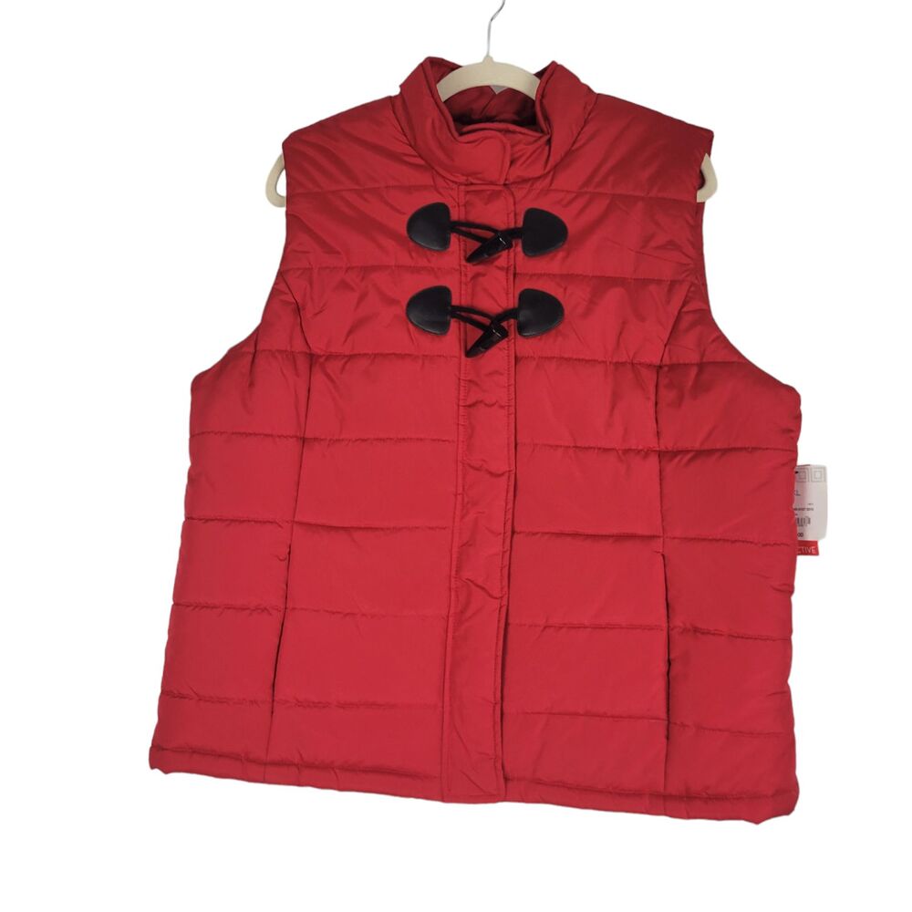 Liz Claiborne Puffer Vest Jacket Red size XL Sleeveless Toggle Buttons NWT $54
